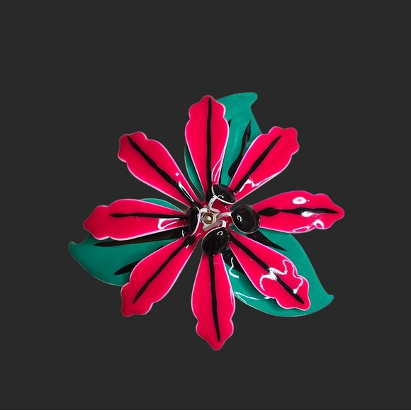 Jewelry - Mid-Century Modern Vintage Enameled Metal Floral Brooch - Large